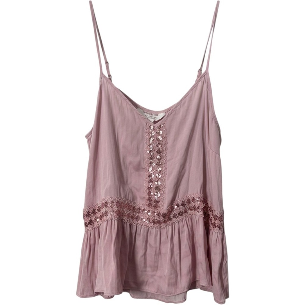 LC Lauren Conrad Mauve Pink Sequin Peplum Lace Cami Top Womens Medium